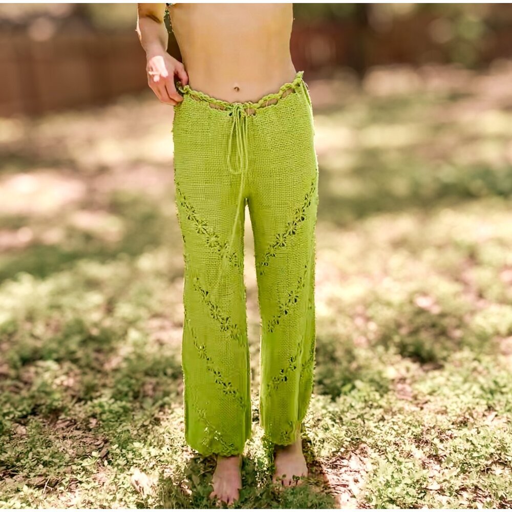 Vintage Crochet Knit‎ CoverUp Pants - Low Rise Wide Leg - Beach Coastal
